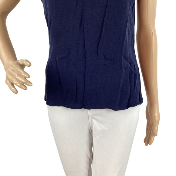 Banana Republic Navy Fitted Viscose Short Sleeve Blouse Back Zip Size 4 - Picture 3 of 7